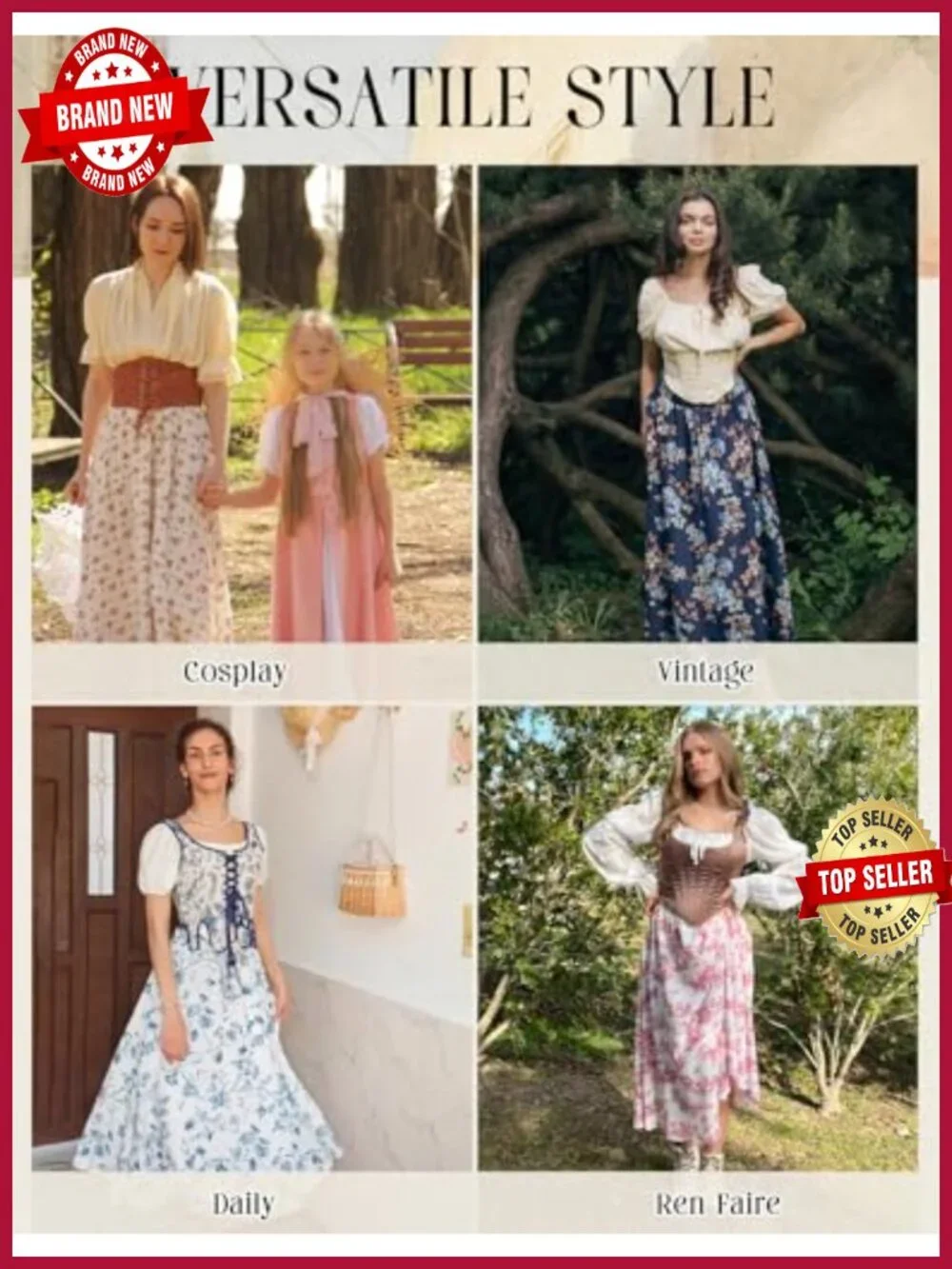 Victorian Floral Maxi Skirt with Pockets Lightweight